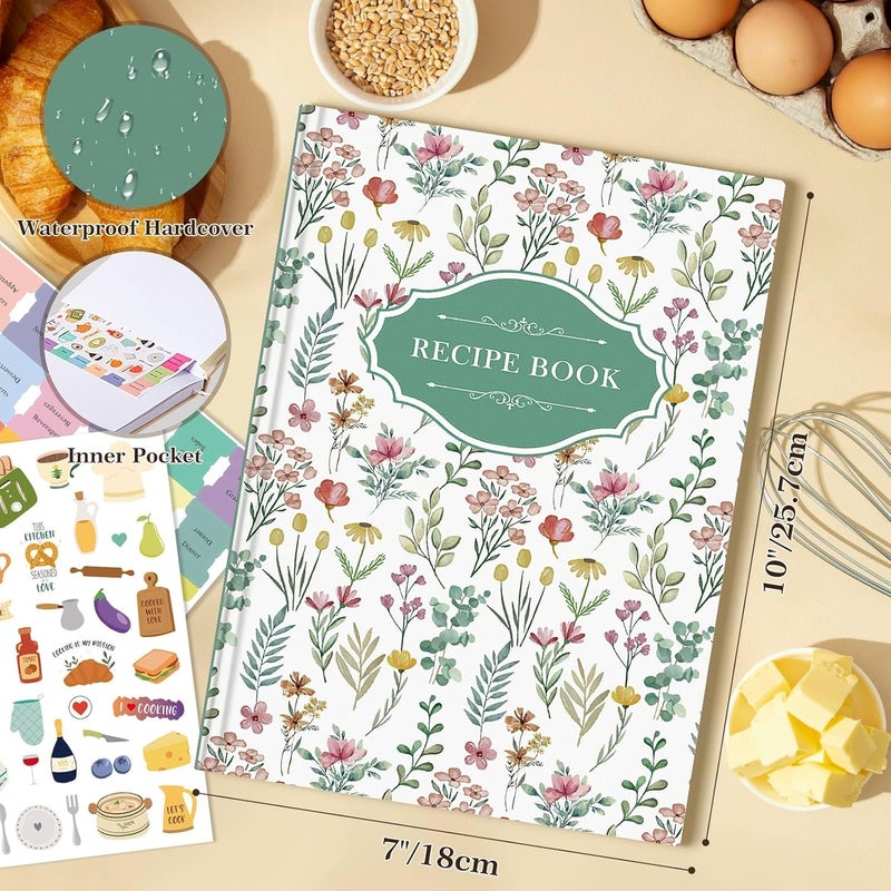 Lanpn Blank Recipe Book Cookbook for 70 Recipes, B5 Waterproof Empty Recipe Notebook to Organize Your Family Recipes, Leather Cooking Journal with Stickers to Write in Your Own Recipes, Green - Image 2